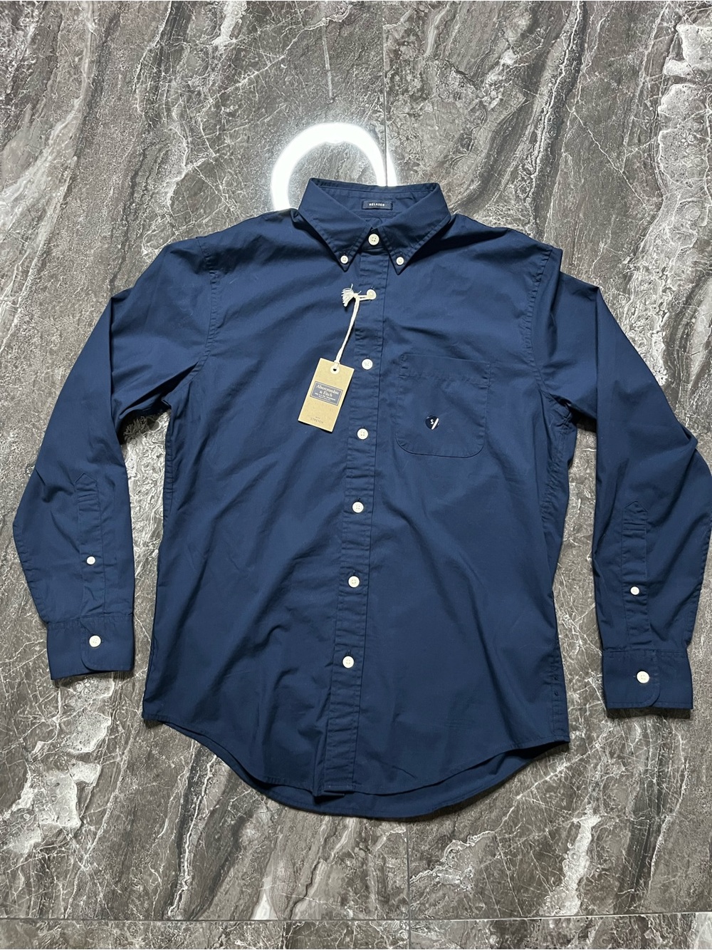 Abercrombie & Fitch NWT Men’s Small Relaxed Stretch Poplin Shirt Navy Button